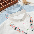 Girl Floral Embroidery Cotton Yarn Shirts Women Casual Loose Blouse