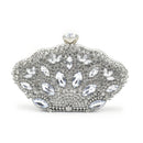 Silver clutch bag with crystal embellishments on a white background, Obroi