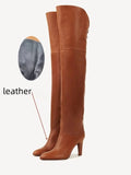 Simple and High Heels Over The Knee Sleeve Leather Boots Women's Large Round Knight Boots