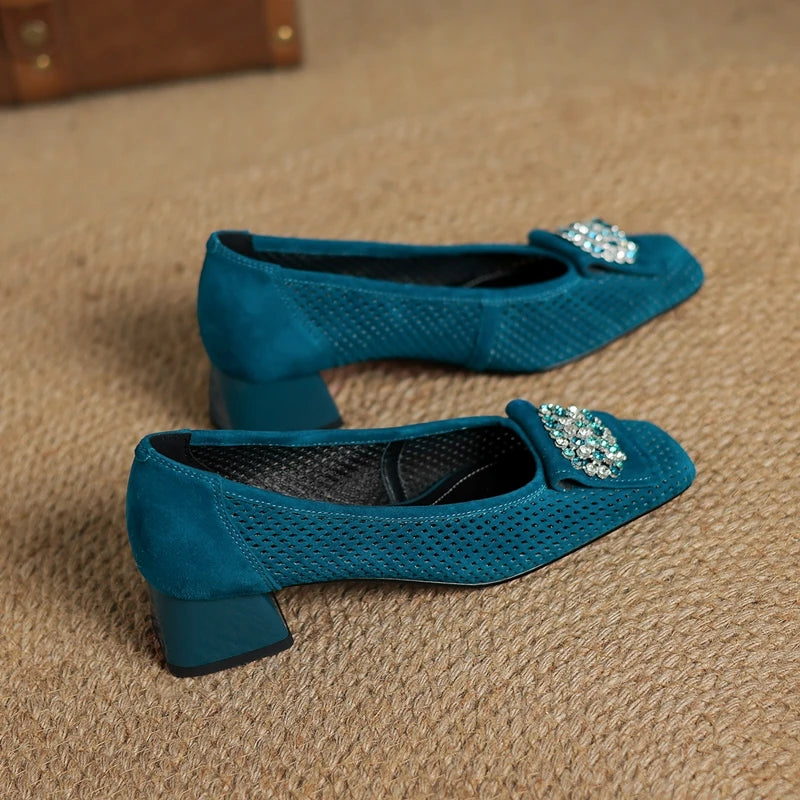 Women Breathable Mid-Heel Women Shoes Square-Toe Formal Loafers female