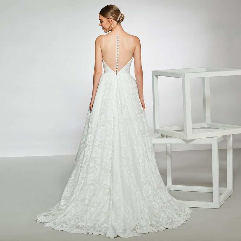 Dress Elegant V-Neck Bowknot Wedding Dress Sleeveless Button Ball Gown Floor Length Simple Bridal Gowns Wedding Evening Dresses