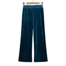 Retro Plain Solid Elastic High Waist Straight Velour Pants Woman Loose Velvet Trousers
