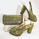 Olive Rhinestone Decoration Design Peep Toe Party Wedding Women High Heels and Bag Set