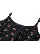 Women Black Cherry Sling Mini Dress Spring Ladies Casual Sleeveless Female Dress