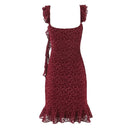 Red dress with lace details on a white background, Obroi