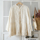 Spring Embroidery Hollow Out Cotton Shirts Women O-Neck Long Sleeve Casual Blouse Tops