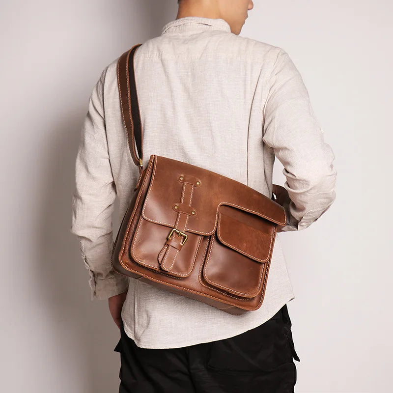 Retro casual shoulder bag Men's leather shoulder bag messenger bag Large capacity messenger bag