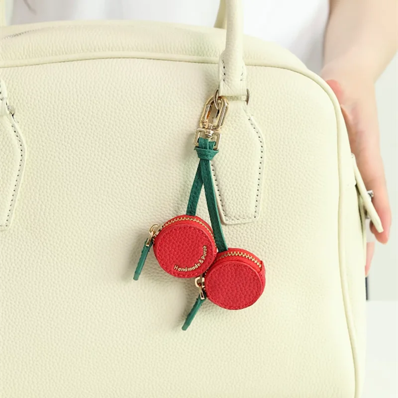 Cherry design Fruit Charm coin purse leather cute key chain mini pouch Wallet gift for girl women