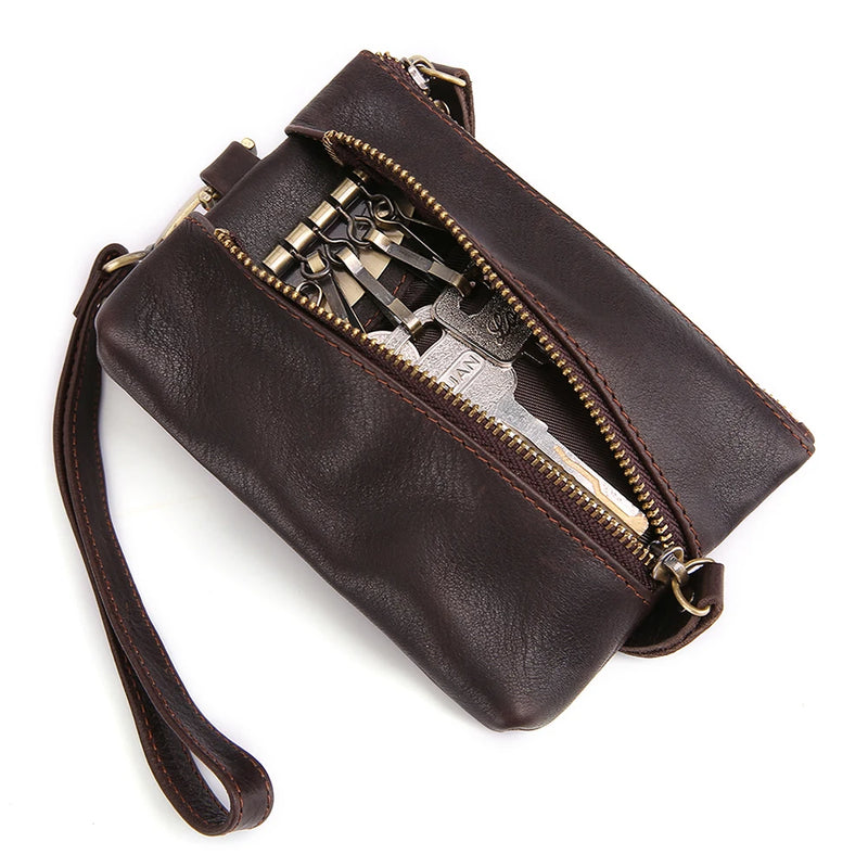 Genuine Leather Key Organizer Key Holder Vintage Small Coin Purse Wallet with Key Ring