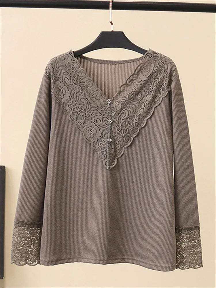 Spring And Autumn Long Sleeved Lace Decoration Stretch Bottoming Shirt