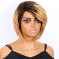 Mannequin head with a blonde and brown wig on a white background, Obroi