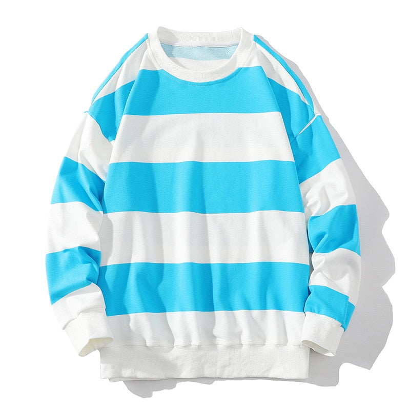 Spring Fall Men Striped Sweatshirt America Style Vintage Long Sleeve Casual Loose Pullovers Unisex School Streetwear Chic Tops