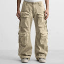 Men Cotton Multi Pocket Design Casual Pants Mid Waist Loose Fit Chic Full Length Trousers