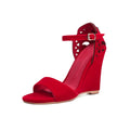 Women Sandals Buckles Suede Open Toe 10cm Wedge Heels