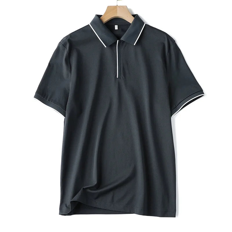 Men Polo Shirt Silk Cotton Blend Short Sleeve Chic Smart Casual T Shirts Spring Summer Top