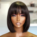 Straight Short Bob Wig With Bangs Human Hair Double Drawn Bob Wigs Glueless Straight Wigs