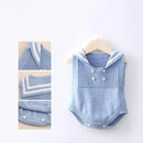 Spring Autumn Knit Rompers for Newborn Babies Unisex Kids Blue Navy Collar Sleeveless Knittes Bodysuits Children Jumpsuits