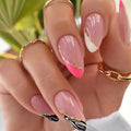 24Pcs Wave Pattern Designs Nails Tips Art Short Oval Sweet Simple Stripe Reusable Nail Stickers Full Cover Press Ons
