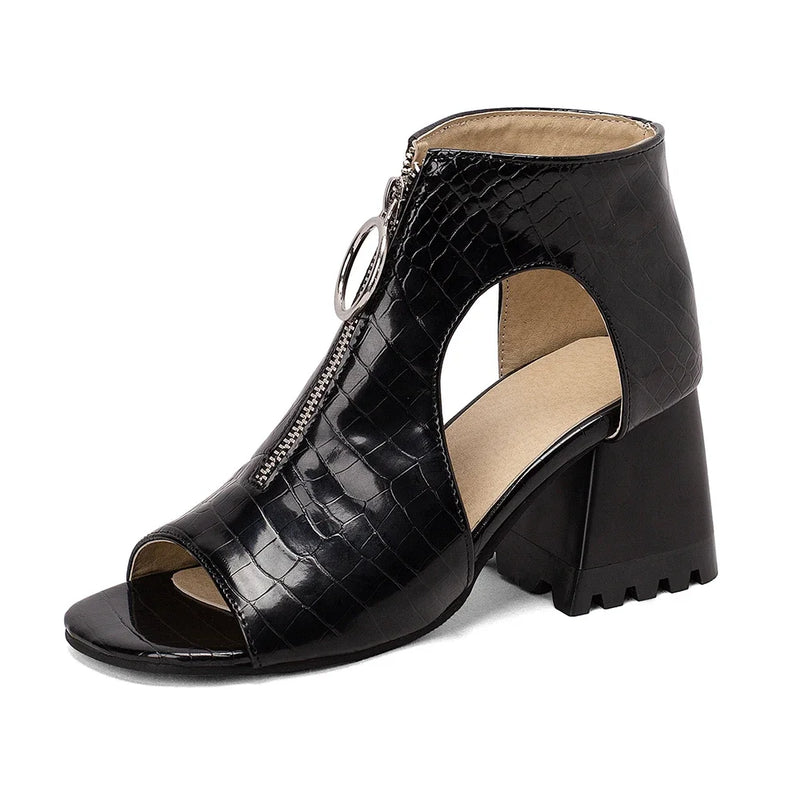 Women Sandals Elegant Rome Ladies Comfortable Zip Peep Toe Shoes