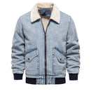 Autumn Winter Fur Collar Jacket for Men Warm Thicken Fleece Men Jeans Jacket and Coat Casual Denim Jacket Men