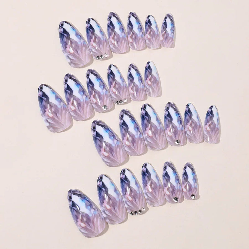 Nail Almond Armor Piercing Water Drop Crystal Detachable Nail Plate with Jelly Glue France Press on Nail Tip Wearable Full Cover