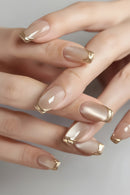 Full Set of 24 Medium Coffin Press-On Nails - Adopted Blended French Maple Blush Pattern Design