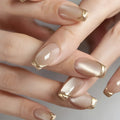 Full Set of 24 Medium Coffin Press-On Nails - Adopted Blended French Maple Blush Pattern Design