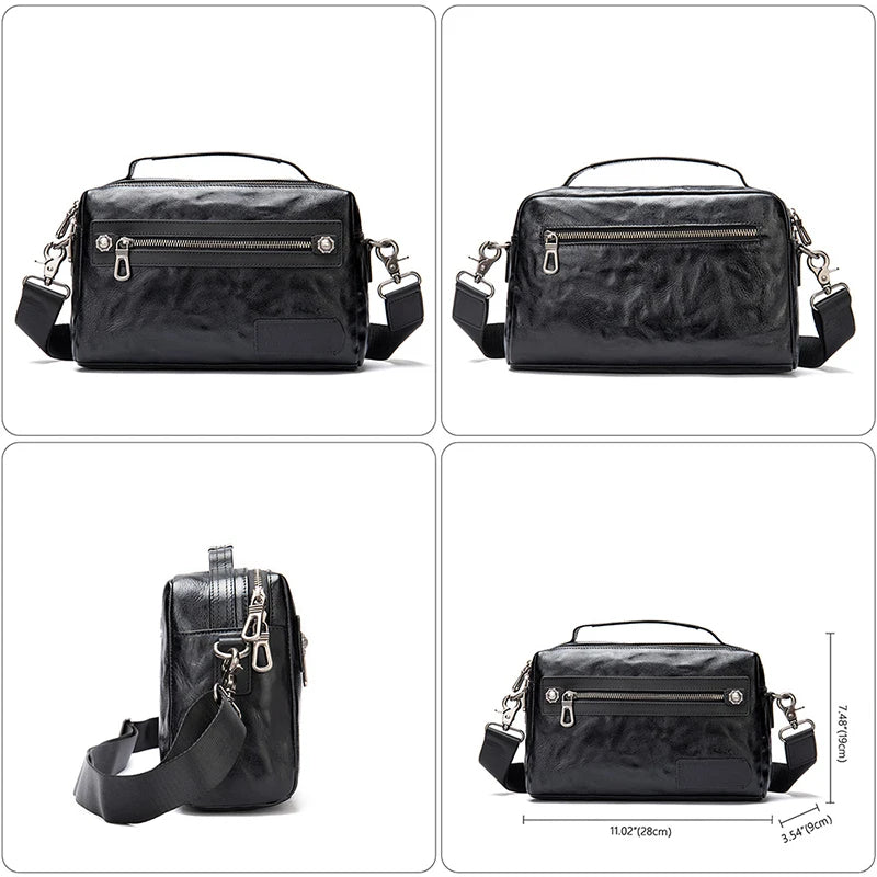 Genuine Leather Men's Bag soft Leather women Shoulder Bag Casual Crossbody Bag Briefcase black