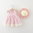 Summer Baby Girl Dress Cute Vertical Striped Children'S Clothes For Birthday Parties Hat(9 Months -3 Years Old)