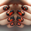 24pcs/set Medium Nail Tips for women girls Autumn Leaf Heart Flower Red Brown Black Green Press-On Nails