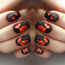24pcs/set Medium Nail Tips for women girls Autumn Leaf Heart Flower Red Brown Black Green Press-On Nails