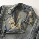 Men Jeans Jacket Distressed Motorcycle Biker Coat Retro Outerwear
