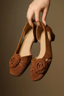 Women's Natural Suede Leather Square Toe Pumps Elegant Ladies Dress Shoe