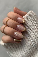 Shiny Metal Gold French Nail Art Almond Wearable Nails Detachable Finished False Nails Press on Nails