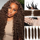Brown Burmese Hair Knotless 32 Inch Deep Curly Feather Crochet Human Hair Extensions Invisible