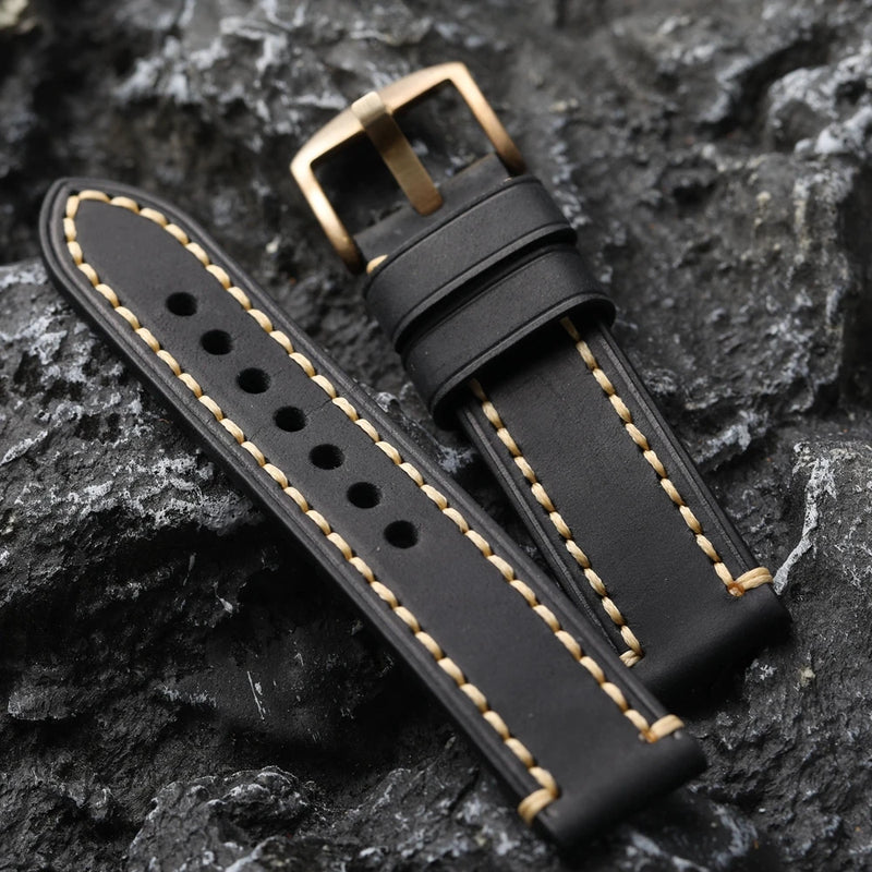 Handmade Head Strap with Bronze Buckle Men Style Brushed Leather Bracelet