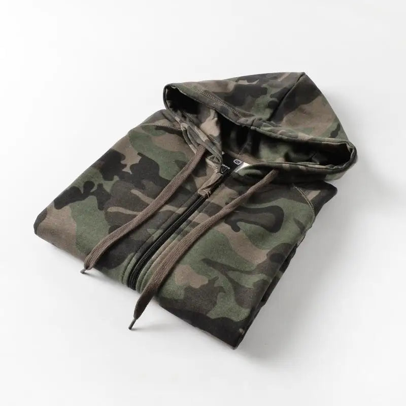 Spring Autumn Outdoor Zipper Cardigan Camouflage Hoodie Raglan Casual Coat Women