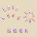 24Pc Blue White Shading Fake Nails Candy Pattern Design Med-length Coffin Press on Nails Sweet Cute Fashion Full Over False Nail