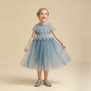 Summer Vintage Lace Tulle Dress Flower Elegant Kids Princess Dresses for Wedding Birthday Party Costume Girl Clothes