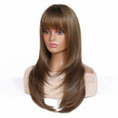 Long Straight Wigs For Women Brown Layered Hair Wigs With Bangs Daily Natural Wigs