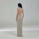 Sliver Dresses Halter Neck Sleeveless Evening Dresses Glitter Sequins and Tassel Prom Gown