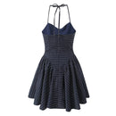 Obroi Navy blue dress with white stripes on a white background