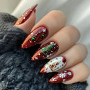 24Pcs Almond Head Press on Nails Sets Christmas String Lights Stick on Nail Glitter Winter Nail