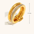 Stainless Steel White Cubic Zirconia Inlaid Double Layer Ring Waterproof Jewelry Gifts
