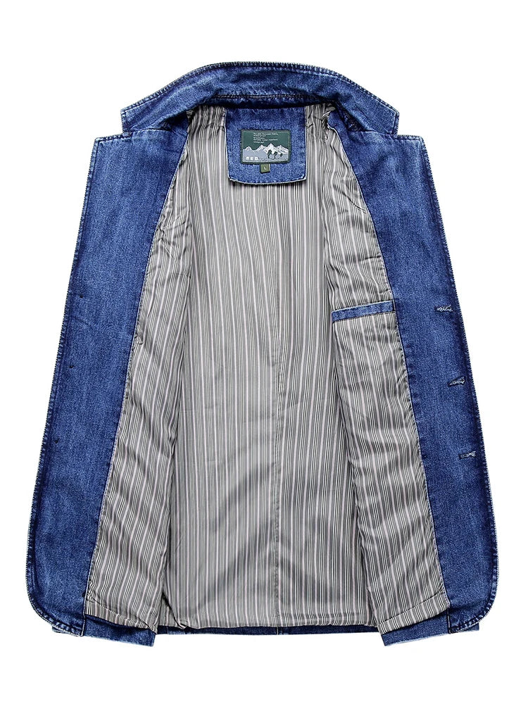 Men's Denim Suit Casual Single Breasted Coat Classic Jean Blazers Jacket