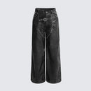 Leather Pants Metal Rivet Patchwork Design Personalized Straight Casual Pant Male