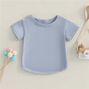 Kids Boy Girls T-Shirt Casual Summer Round Neck Solid Color Loose Short Sleeve Pullover Shirt Toddler Baby Tee Top Clothing