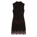 Women Lace Trim Velvet Dress Side Draped Sleeveless Mini Dresses Female