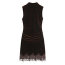 Women Lace Trim Velvet Dress Side Draped Sleeveless Mini Dresses Female