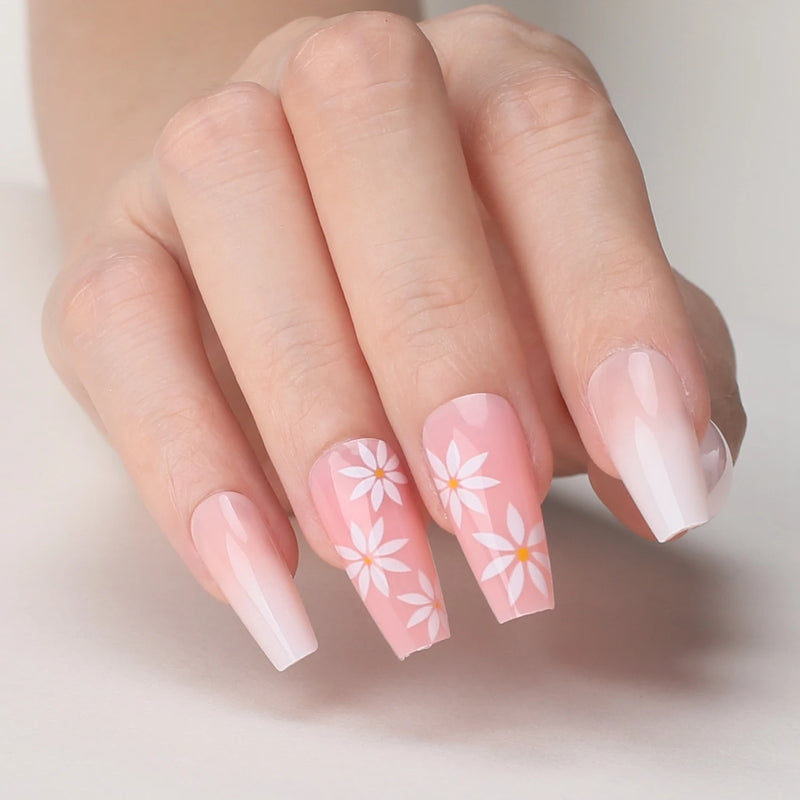 Nails Ballet False nails Pink flower UV gel Naturally decorated nails
